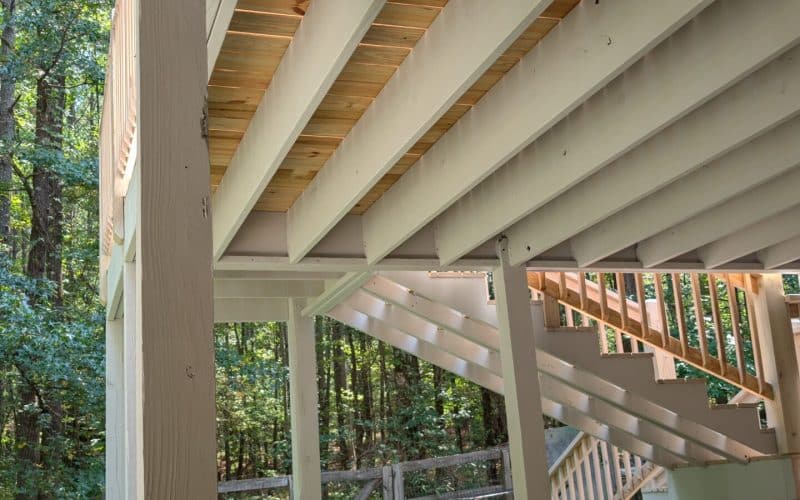 Wooden beams under a forest deck