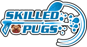 Playful pugs with bubbles and leaves